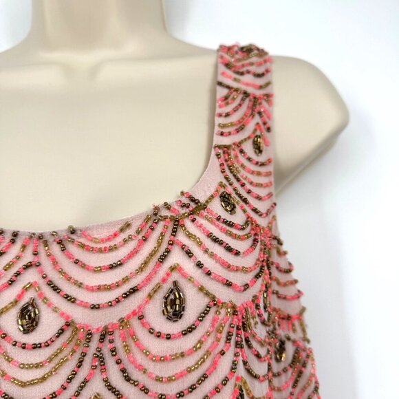 NWT ANTHROPOLOGIE MOULINETTE SOEURS PINK GOLD SCALLOP HEM BEADED SHIFT DRESS 6 - Picture 2 of 16